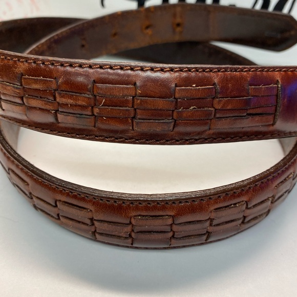Woven Leather Men’s Belt, Brown, Gold Brass Hardware, Size 36 - Picture 3 of 10